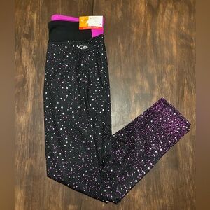 Champion Black Leggings with Purple and White Dot Print